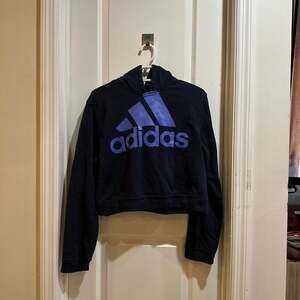 Adidas Juniors/Teens Size XL Blue Cropped Athletic Pullover Hooded Sweatshirt